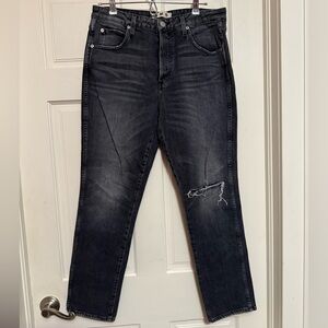 AMO Stellar Women's Straight Black Distressed Jeans